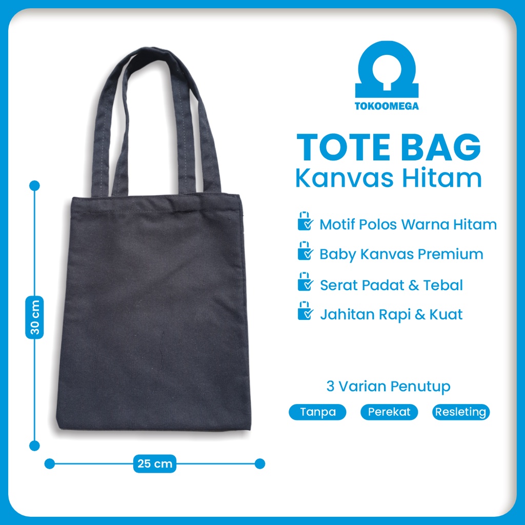 Totebag Polos Kanvas Hitam Ukuran 25 x 30 Cm Tas Tote Godie Goodie Bag Goodiebag Jinjing Tenteng Resleting Untuk Sekolah Kuliah Pria Wanita