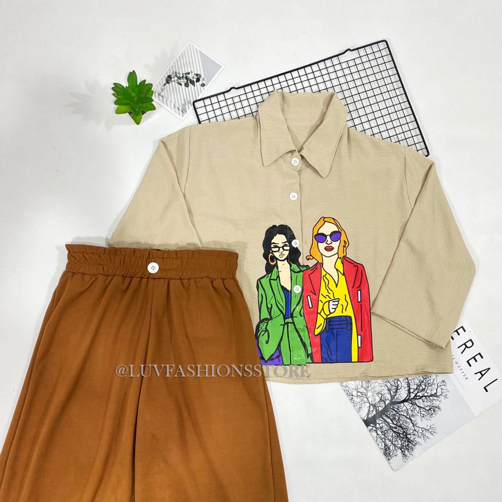 IL - SETELAN WANITA ORIZA CROP CRINCLE AIRFLOW / ONE SET WANITA KEKINIAN MOTIF SABLON