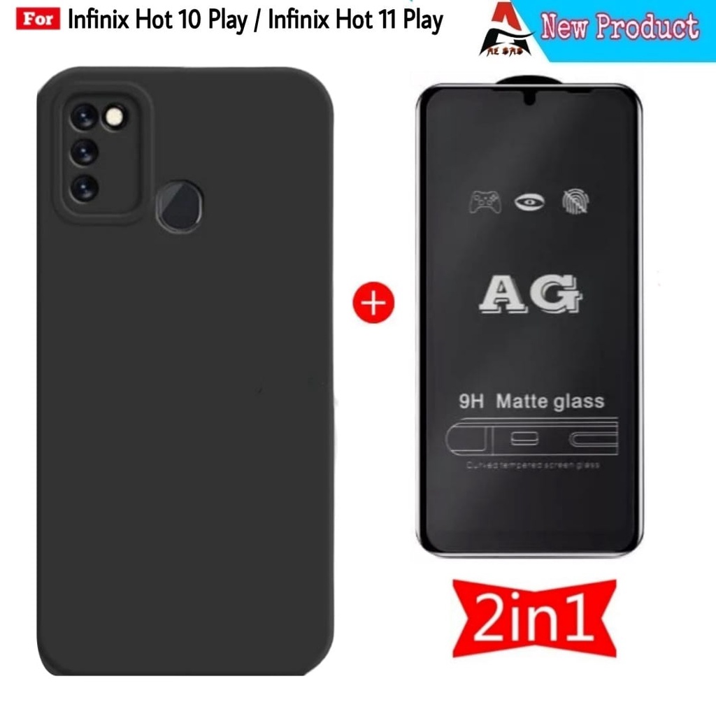 Case INFINIX 11 PLAY / INFINIX HOT 10 PLAY Soft Case Liquid Macaron Pro Camera Hitam Bonus Tempered 