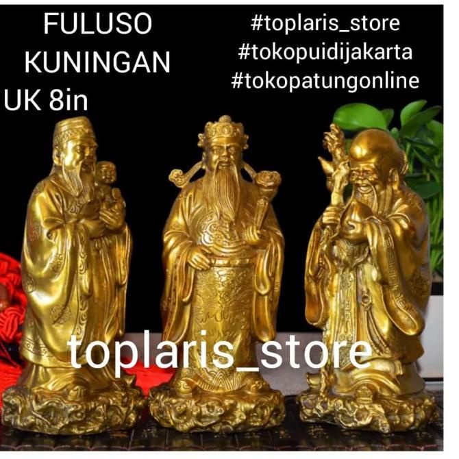 Patung Fuluso Fu Lu Shou Kuningan 8in
