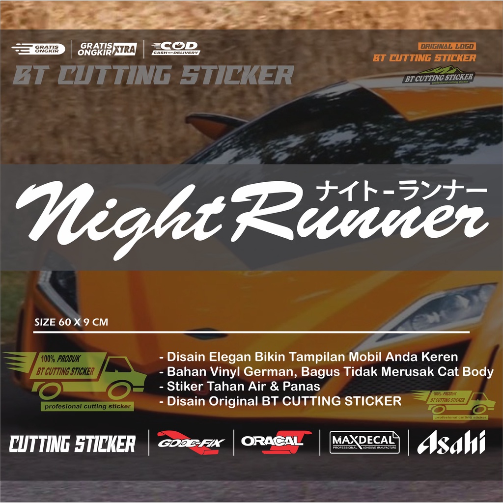 BT stiker kaca stiker mobil model NIGHT RUNNER sticker mobil toyota STICKER JDM STICKER KACA MOBIL