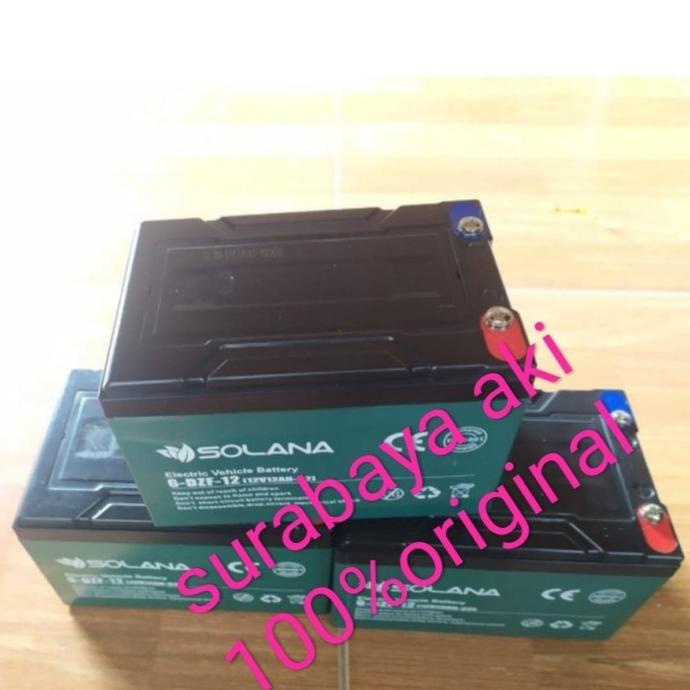 Aki Sepeda Listrik 1Paket Isi 3Biji Aki Motor Listrik 12V 12Ah Solana Debezzz