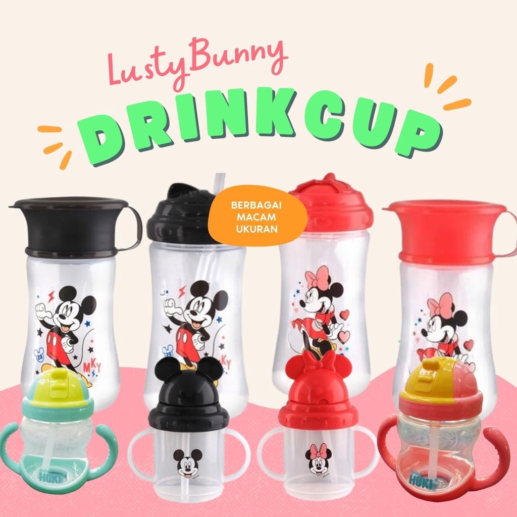 HANDLE CUP WITH FLIP TOP SIPPER 210 ml - Gelas Minum Anak Dengan Sedotan lusty Bunny Mickey Minnie DMM-3014