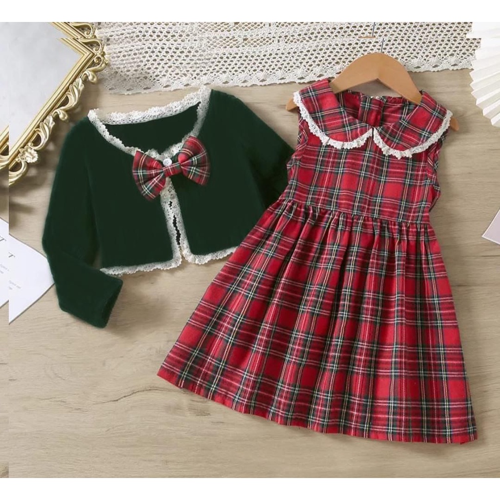 [haruka kid RO] set dress anak perempuan+cardigan