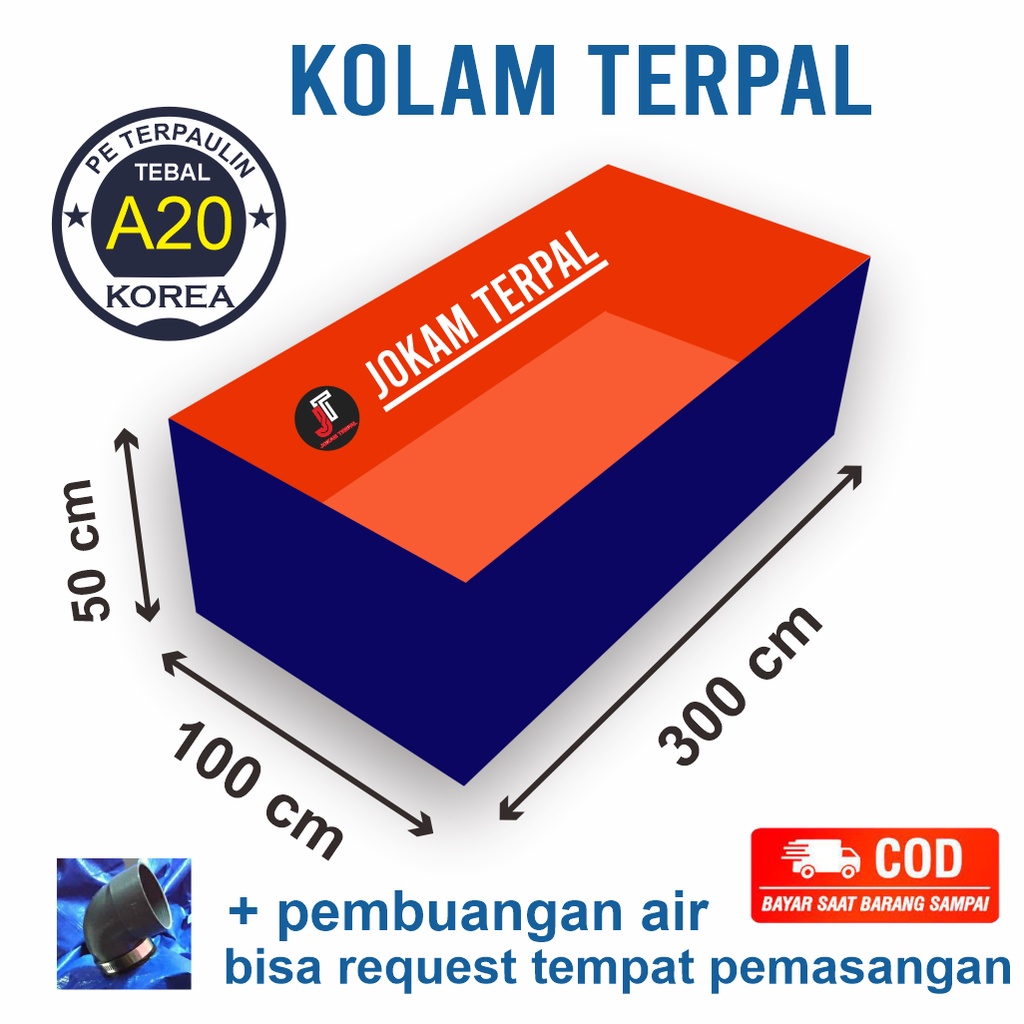 Terpal kolam terpal ikan kotak 3x1x0,5 / 1x3x0,5 cocok untuk budidaya ikan