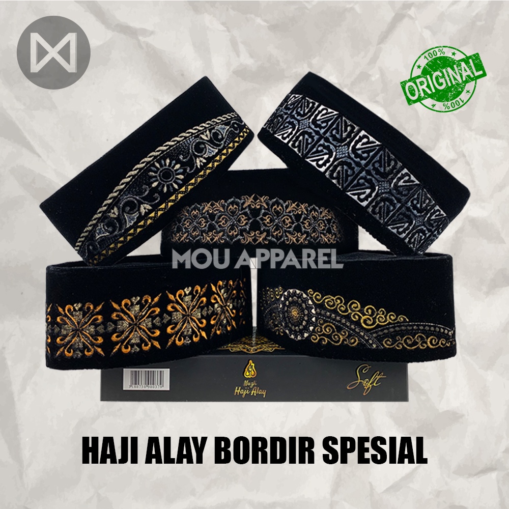 Songkok Premium HAJI ALAY BORDIR SPESIAL AC Tinggi 9 Peci Sholat Pria Dewasa Hitam Full Motif Batik NU Kopiah Shalat Anak Santri Laki Kopyah Solat Pesantren Nasional Beludru Ukuran Jumbo Kopeah Bulat Batok Bludru Putih Pendek Karakter Nama Ori Original 8