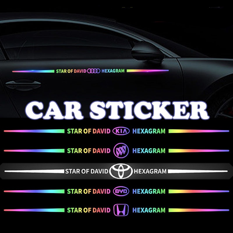 Stiker Logo Mobil Reflektif Laser Warna-Warni Decal Star Of David Styling Untuk Aksesoris Mobil HondaToyota BMW Benz