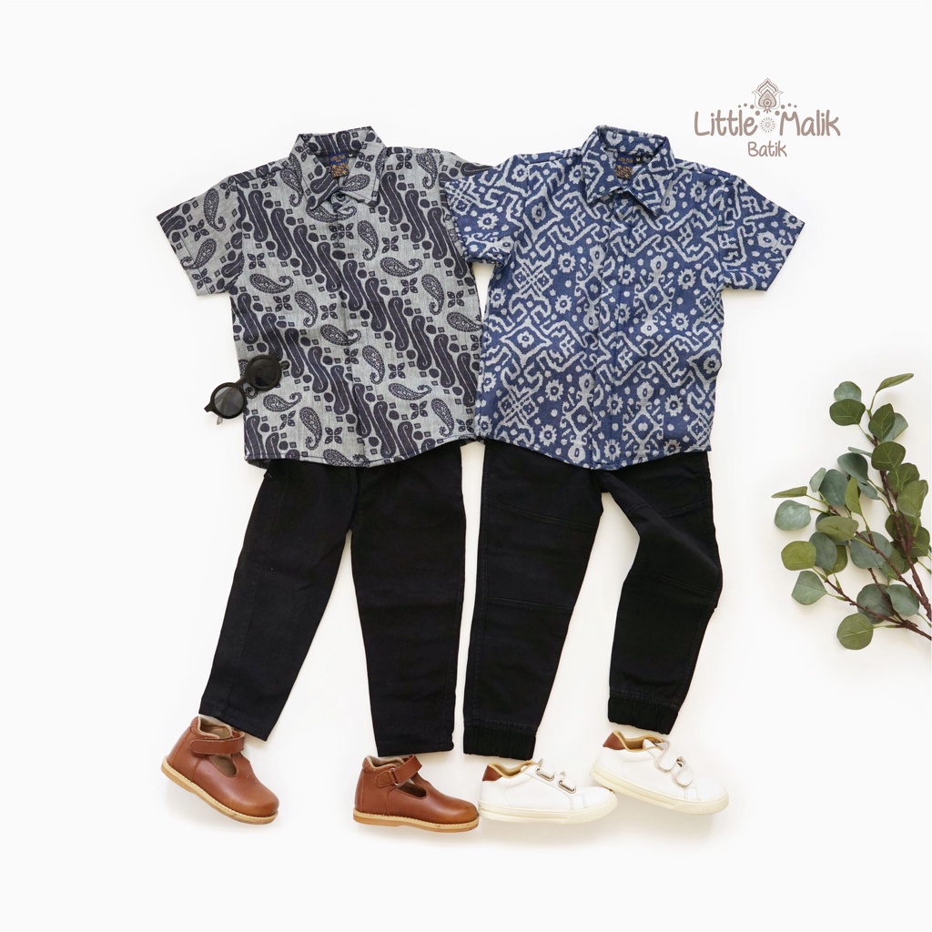 Kemeja Batik Anak Lengan Pendek By Little Malik Batik, Batik Jeans Tenun