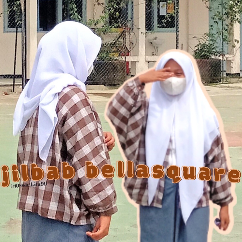 Hijab Bella Square PUTIH SEKOLAH Jilbab Segiempat bellasquare Pollycotton 110cm x 110cm
