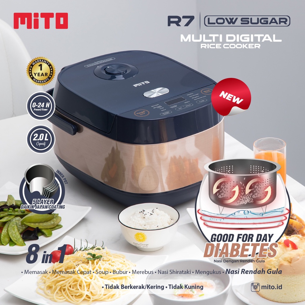 Mito R7 Low Sugar Multi Digital Rice Cooker 2 Liter 8 in 1 Menu