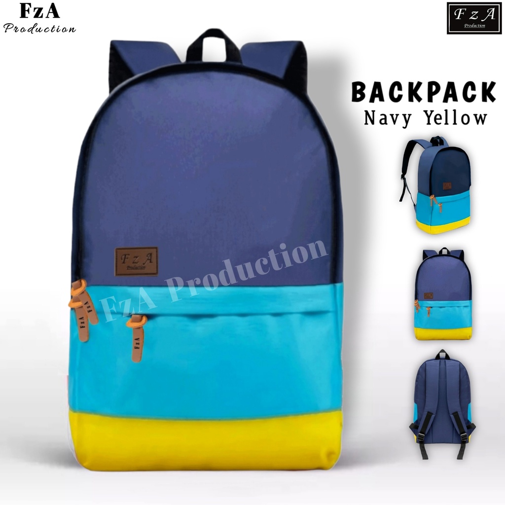 FzA Official - Big Promo..Tas Ransel Distro sekolah kuliah Kerja Pria 4286CV Tas Ransel Laptop - Navy Yellow