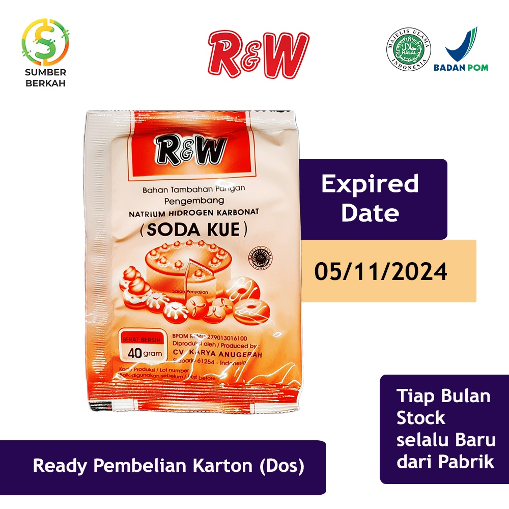 Soda Kue Baking Soda Pengembang Kue Rajawali R&amp;W RW 40 gr Saset