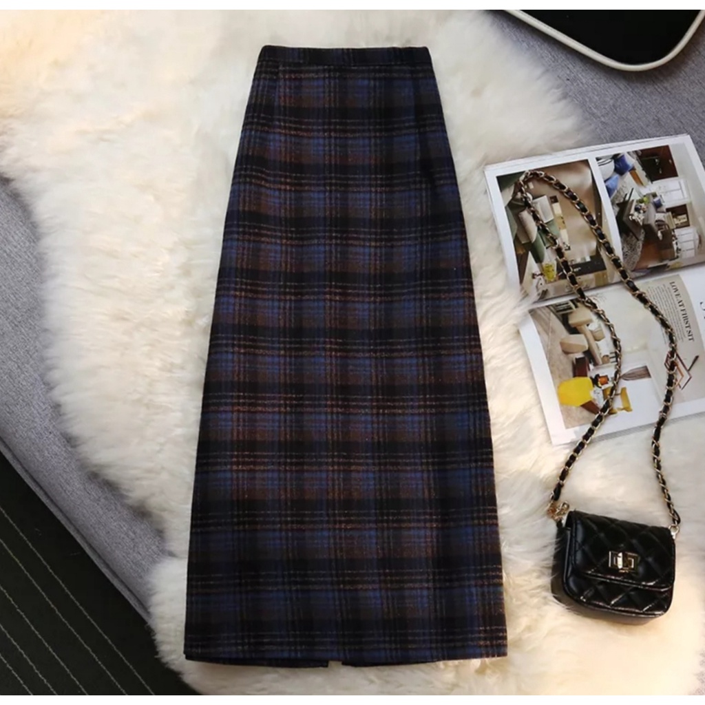 rok span panjang rok span motif kotak kotak rok span tartan