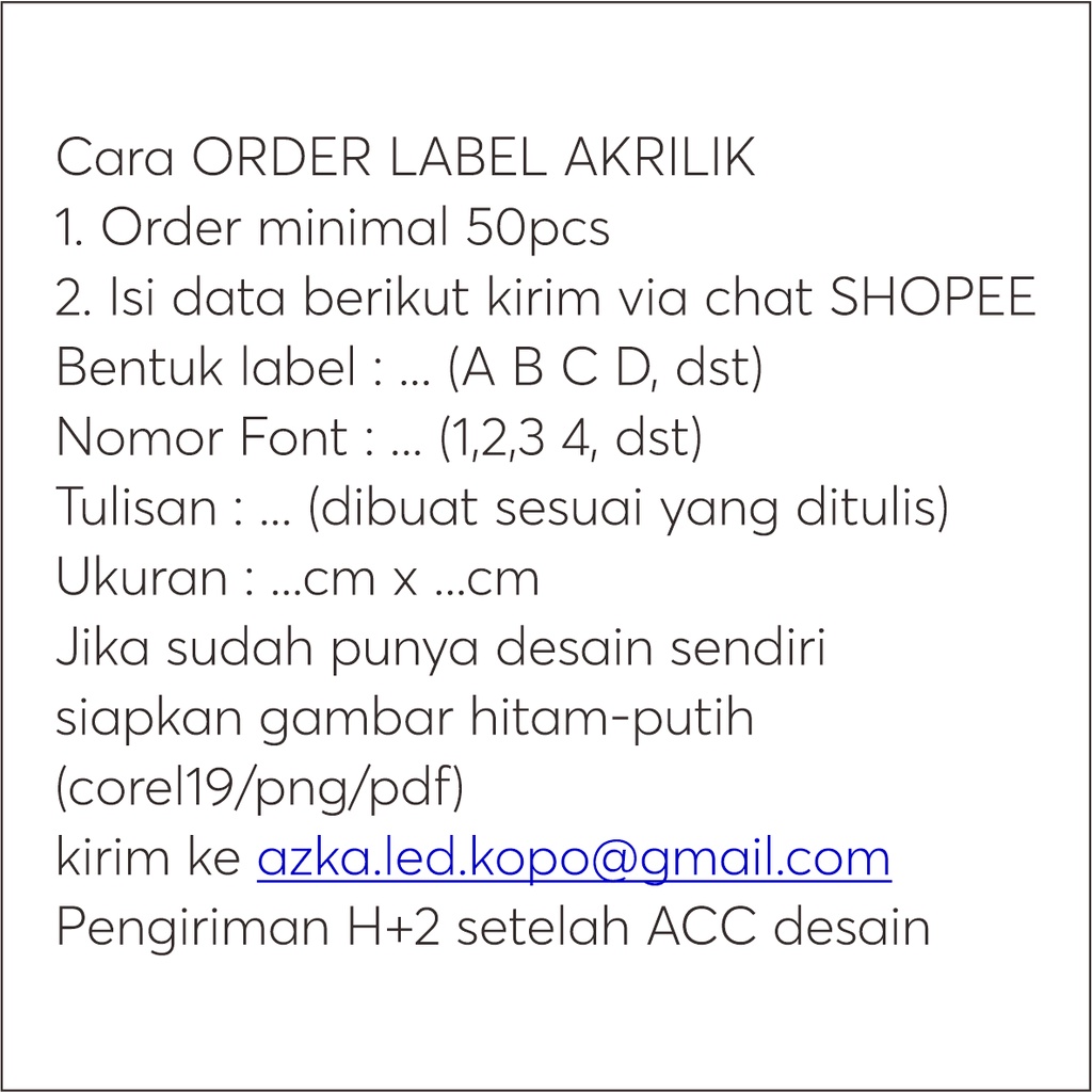 [MINIMAL 50pcs] Label akrilik mirror tulisan hitam