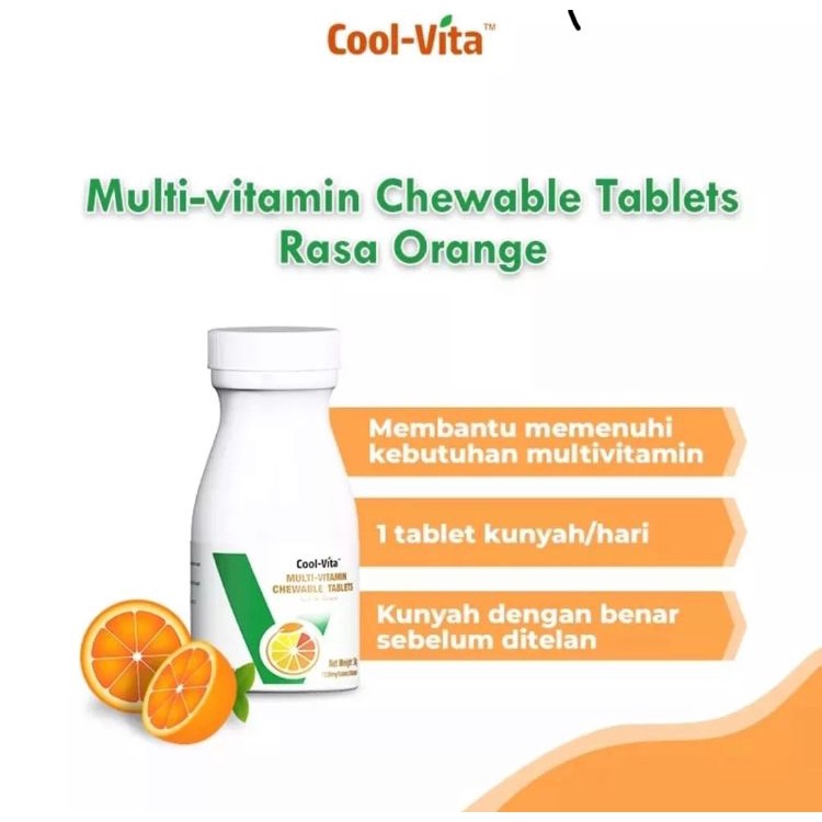 COOLVITA MultiVitamin Chewable Suplemen Makanan Rasa Orange Suplemen Penggemuk Badan 20. Penggemuk B