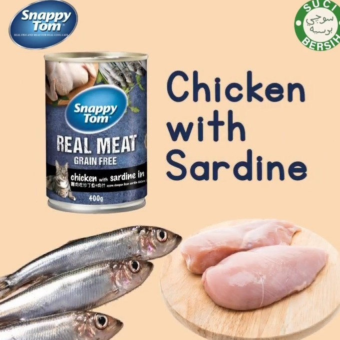 ( 3x ) Snappy Tom Kaleng Chicken Sardine Gravy Makanan Kucing Wet 400g