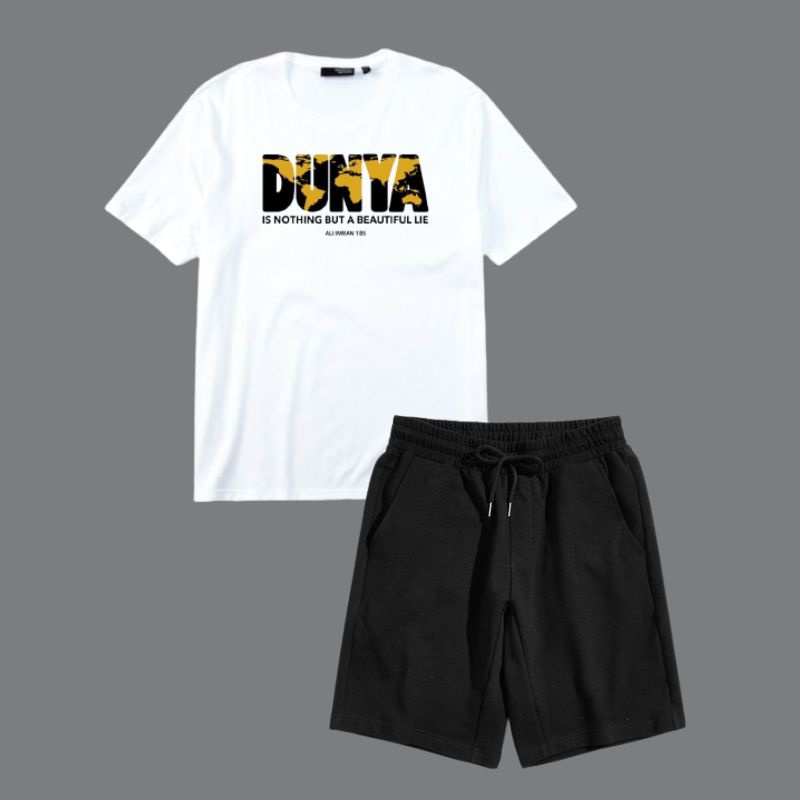 Clothing May - 1 Set Dunya Islam One Set Oneset Satu Pasang Satu Setel Fashion Sepasang Kaos Koas Set Boxer Distro Kekinin T Shirt Tshirt T-Shirt Premium Murah Unisex Sablon Dtf Murah Celana Pria Pendek Tali Kolor