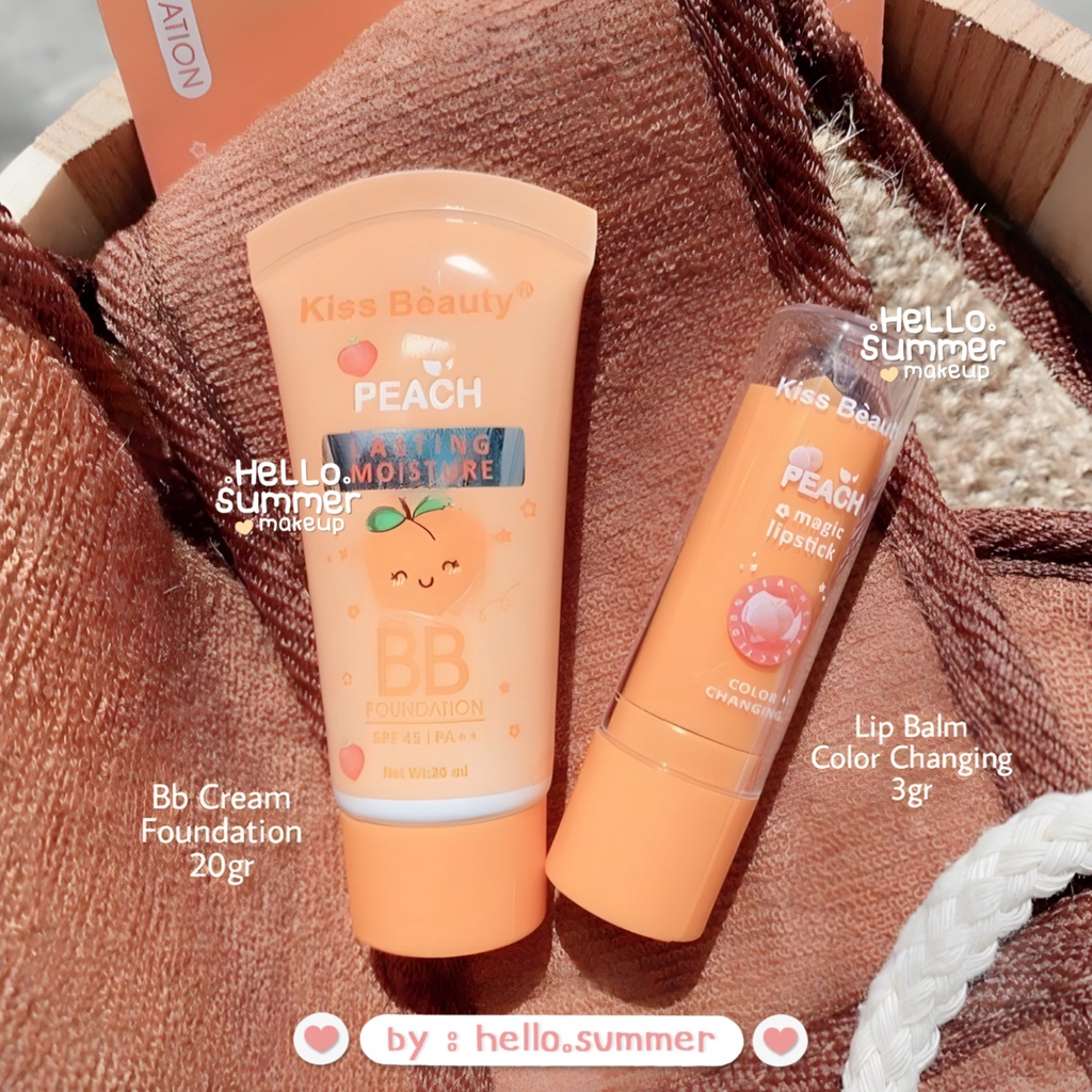 Peachy BB Foundation Sunscreen SPF 45 &amp; Magic Lip Balm 2in1 Set Kiss Beauty 20gr