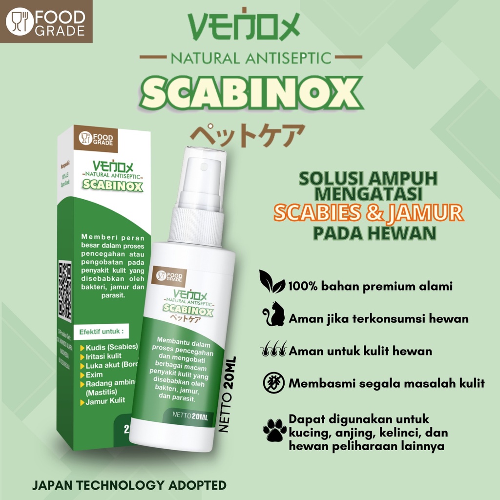 SCABINOX 20ML - Venox Obat Kucing Anjing Kelinci Anti Jamur Scabies Bakteri Parasit Kudis Exim Luka Iritasi Kulit