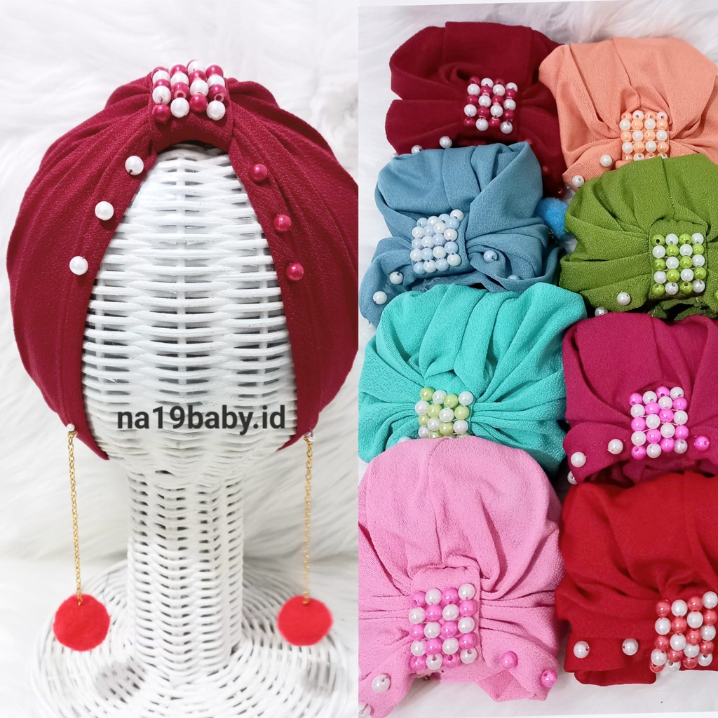 Turban Bayi Mutiara Anting Pompom / Ciput Anak Perempuan Aksesories Bayi