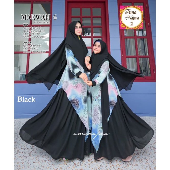 RESTOK SETELAN GAMIS SYAR'I IBU ANAK JUMBO BABYDOLL LD 110/8 9 10 11 TAHUN/GAMIS SYARI MOTIF/BAJU CO