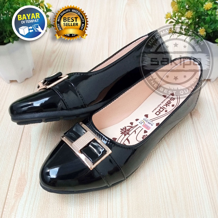 PROMO BIG SALE RAMADHAN !! FLATSHOES KANTOR HITAM GLOSSY / SEPATU BALET FORMAL KEKINIAN / SEPATU KERJA SEKOLAH WANITA REMAJA DEWASA / FLATSHOES FORMAL HITAM REMAJA DEWASA  / SAKIPO