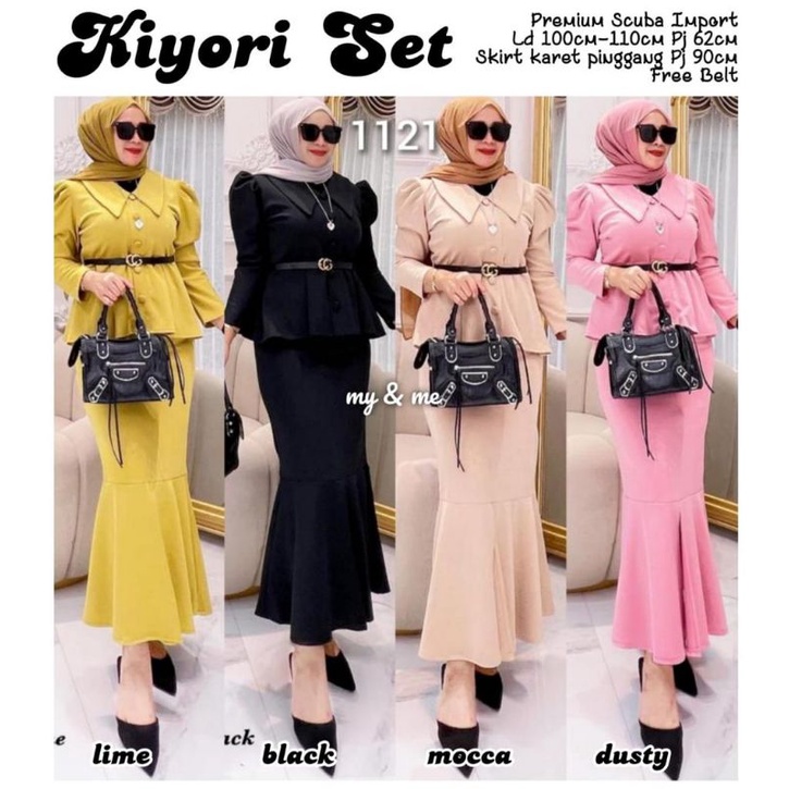 Setelan wanita kekinian premium scuba import LD 100-110cm free belt kiyori set