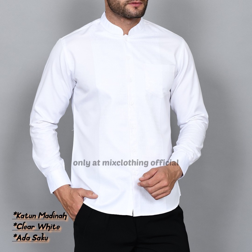 Baju Muslim Pria Slimfit Kemeja Koko Lengan Panjang Hem Kurta Gamis | LBL1660 PUTIH