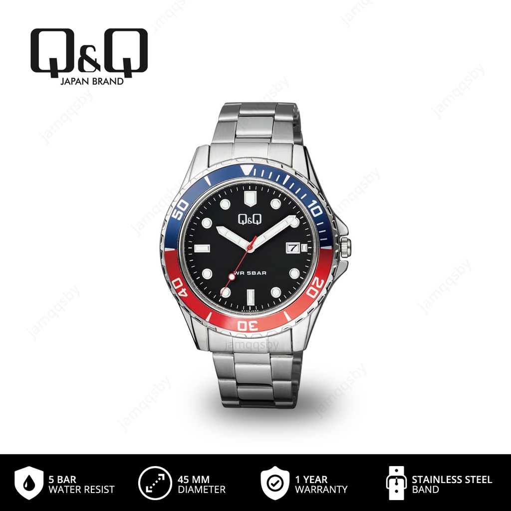 Q&Q QnQ QQ Jam Tangan Pria Analog Rantai - A172 A172J Stainless Steel Water Resist 5 BAR