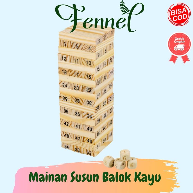 Mainan Susun 54 Balok Kayu dengan 4 Dadu