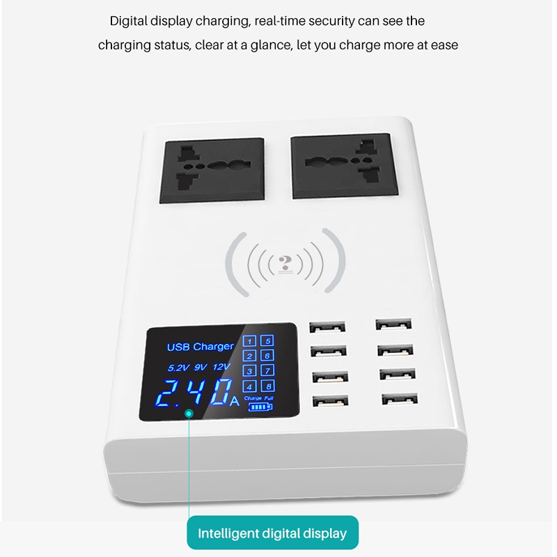 USB 3.0 8 Port Adaptor Fast Charging TRIPLEDI Wireless Charger Soket Adapter Plug LED Monitor