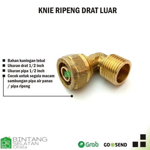 >*>*>*>*] Knee L Drat Luar 1/2" Kuningan Pipa Ripeng Air Panas.
