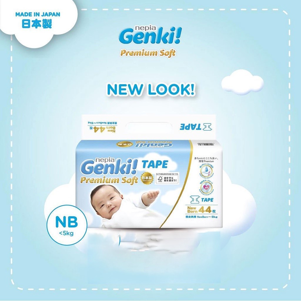 Genki Tape NB 44 / Premium Soft Tape Popok Bayi Newborn