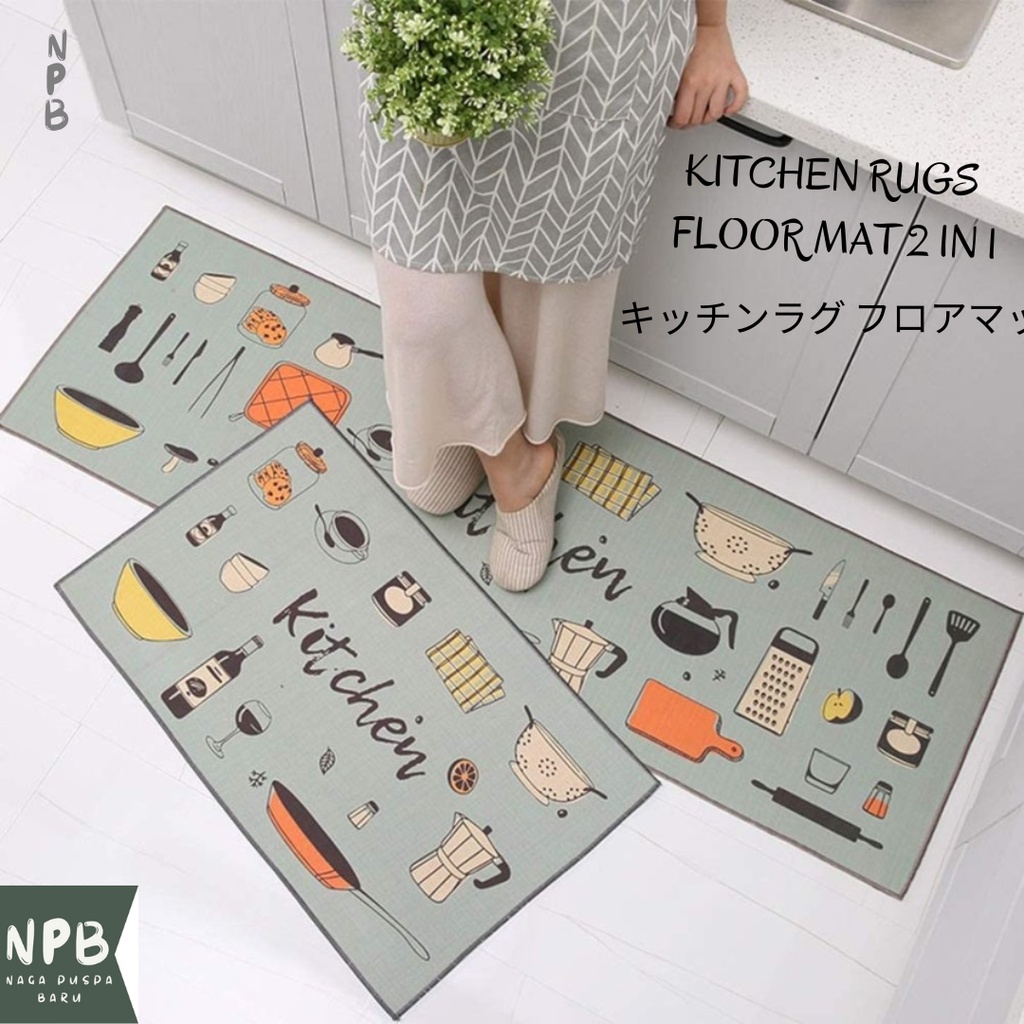 KITCHEN RUGS FLOOR MAT 2 IN 1 / KESET DAPUR ANTI SLIP LANTAI RUMAH 2 IN 1