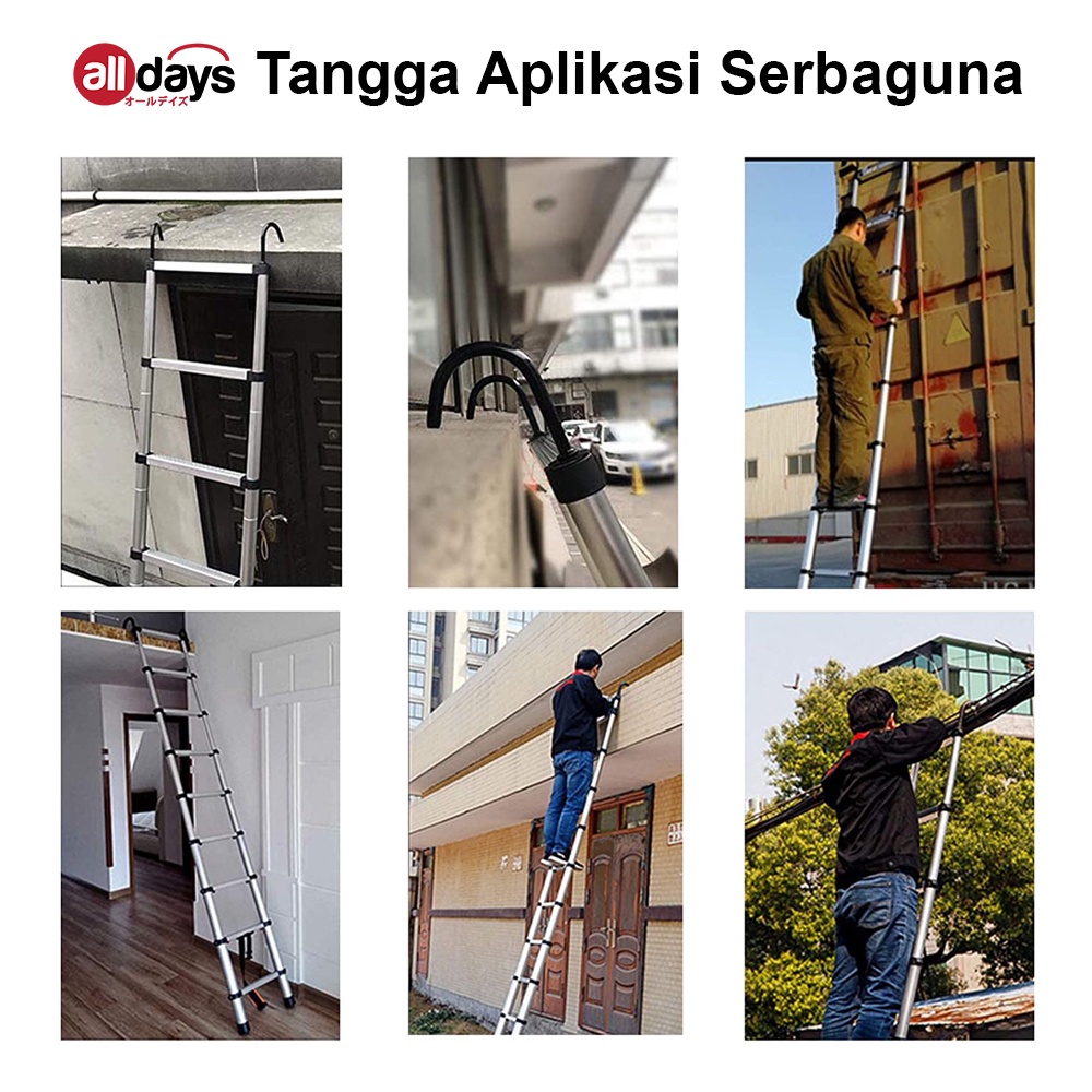 Alldays Tangga Lipat Teleskopik Single 6,2 METER (With Hook) Alumunium Ladder Bahan Kuat, Praktis, Simple