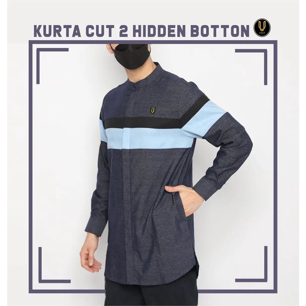 Baju Muslim Pria Kurta Cut 2 Long Sleeve UHUD BASIC Koko Lengan Panjang Kombinasi Terbaru