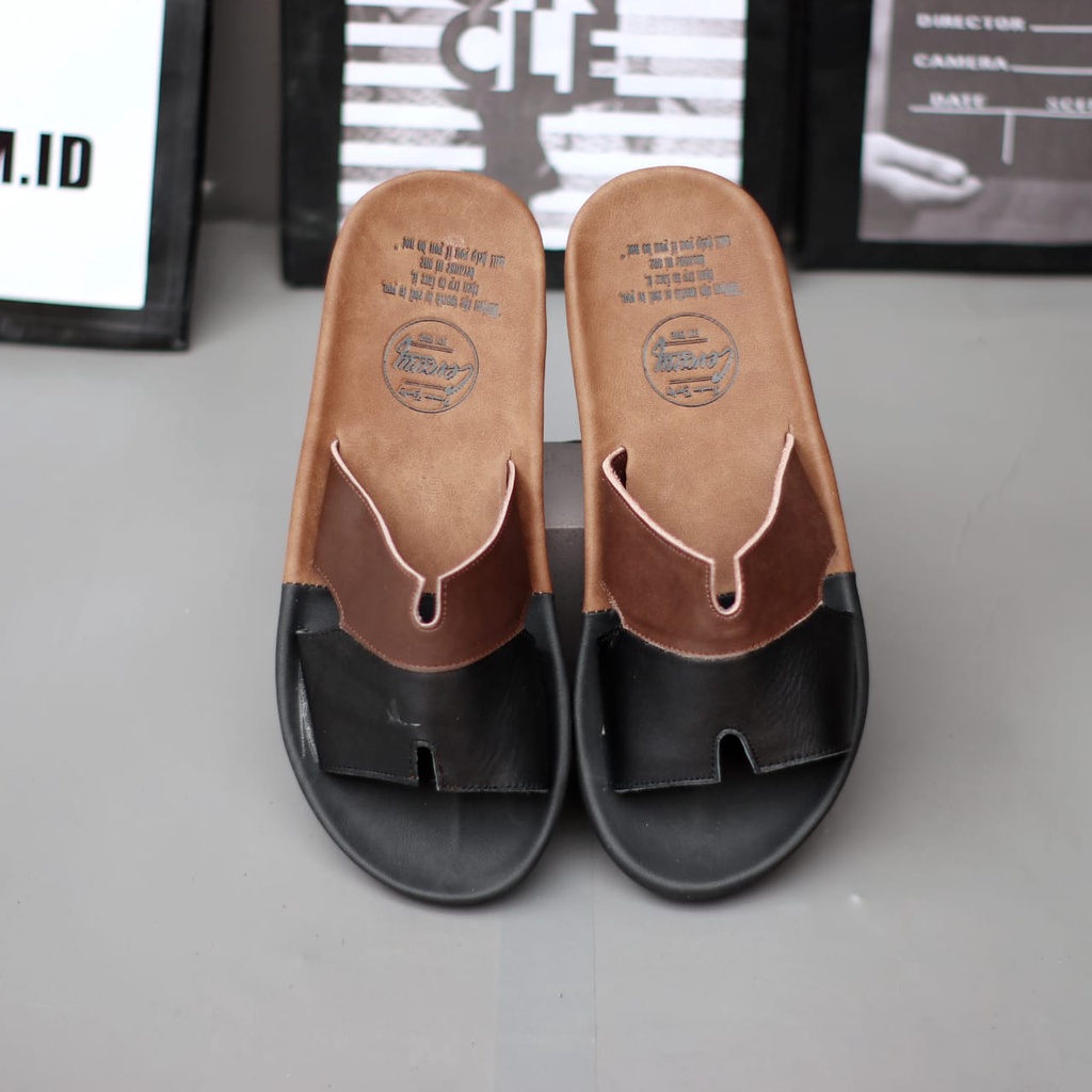 Sandal Slop Slide Pria Casual Kulit Keren Original Distro Handmade Sendal Slippers Flat Keren Ringan Nyaman Cowok Enoz Gorrex