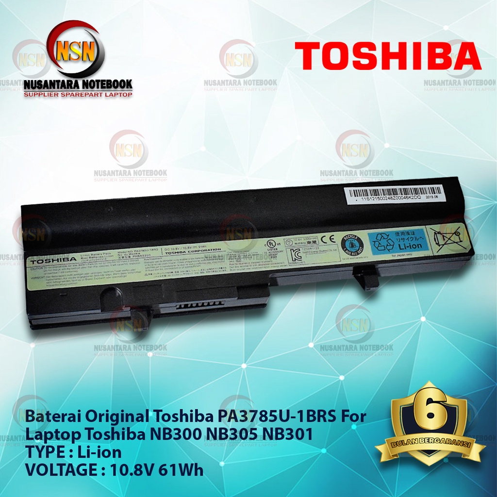 Baterai Original Toshiba PA3785U-1BRS For Laptop NB300 NB305 NB301 10.8V 61Wh