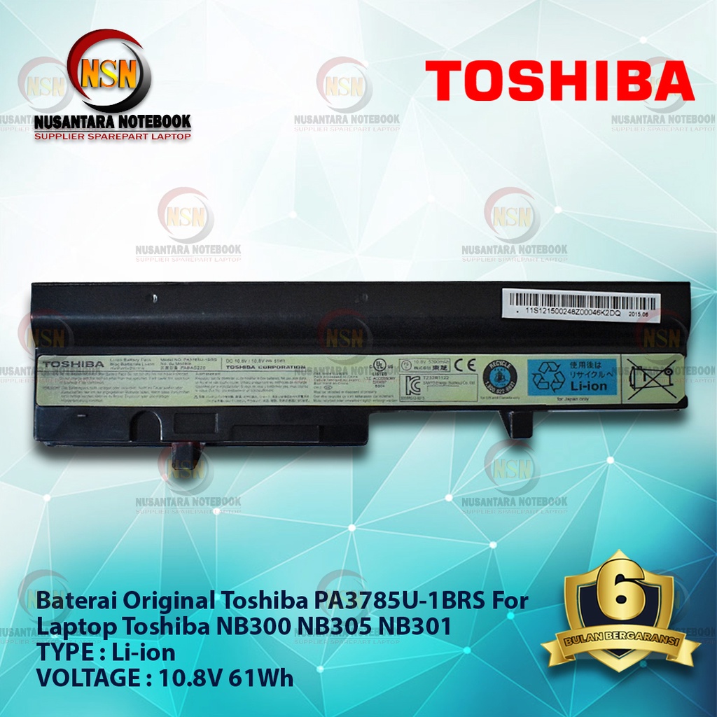 Baterai Original Toshiba PA3785U-1BRS For Laptop NB300 NB305 NB301 10.8V 61Wh