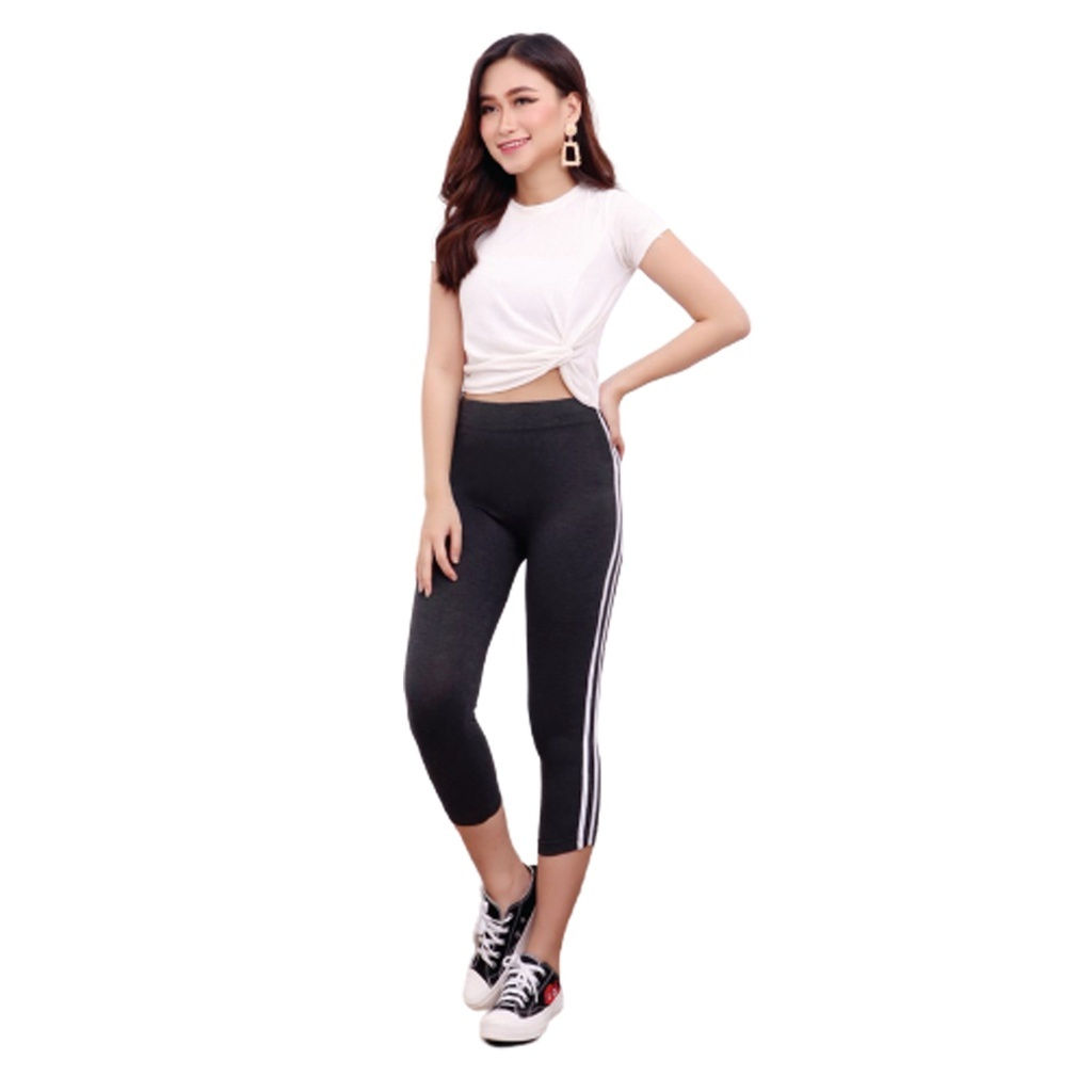 Celana Legging Strip Garis 7/8 Wanita Cl15