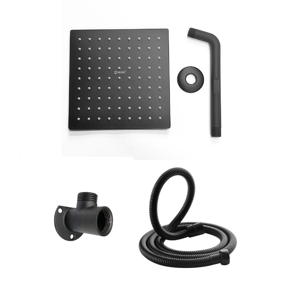 Paket Wall Shower Kotak Hitam 8 inch Instalasi Luar Rainfall Shower 20cm Tanpa Bobok Tembok BLack WS41B