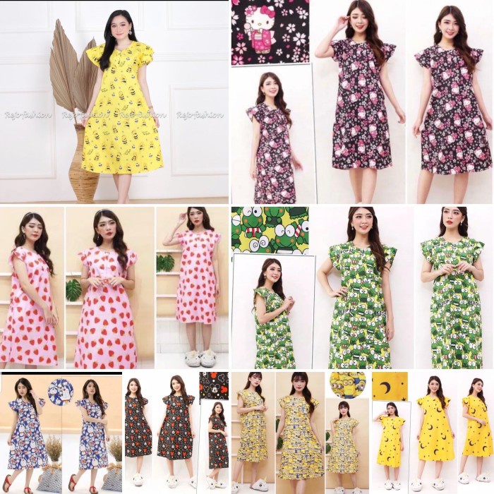 daster panjang DASTER KATUN JEPANG LENGAN PENDEK MOTIF KARAKTER BAJU TIDUR S4D5 cute promo excluesiv