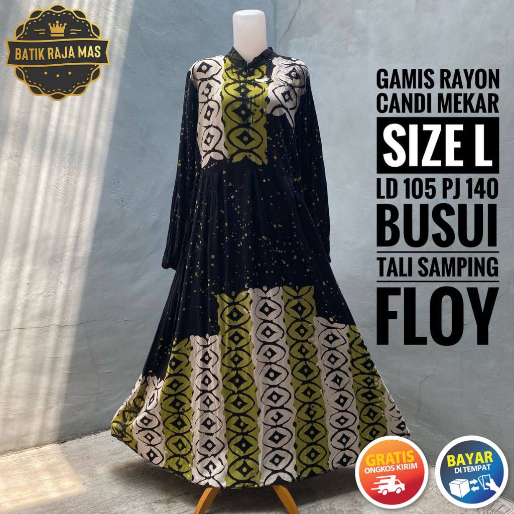 Gamis Rayon Premium Wanita Dewasa Remaja Kekinian Terbaru Motif Batik Abstrak Syari Raya Lebaran Ray