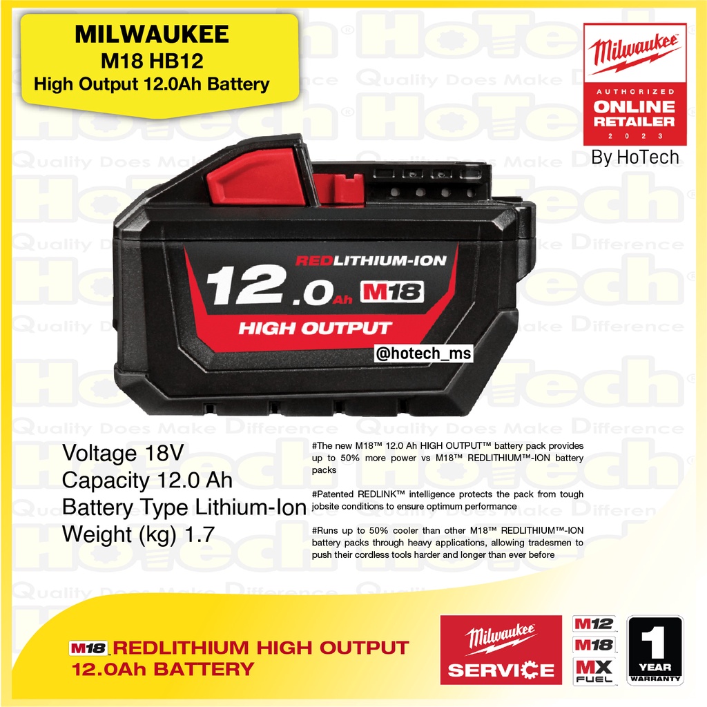 MILWAUKEE | M18 HB12 REDLITHIUM High Output 12.0Ah Battery | Cordless Tools Accessories