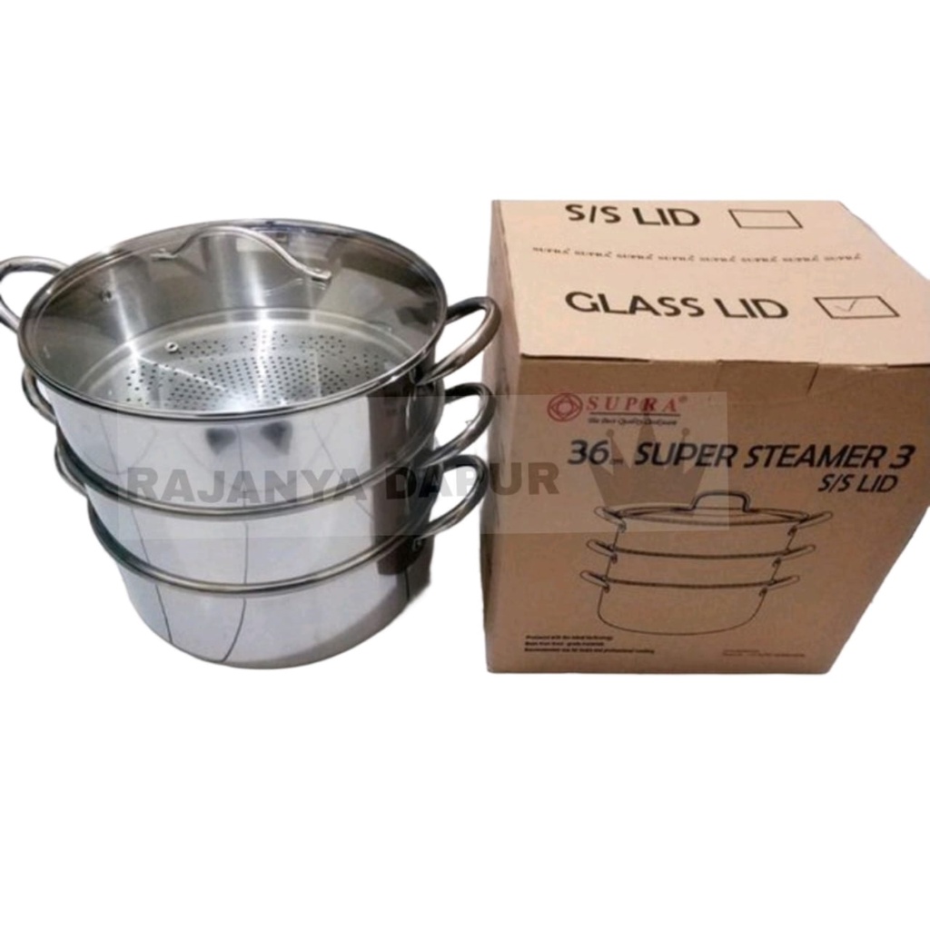 SUPRA STEAMER 36CM SUSUN 3  - PANCI KUKUS  DIAMETER 36CM SUSUN 3 STAINLESS - PANCI SARANGAN SUSUN 3 