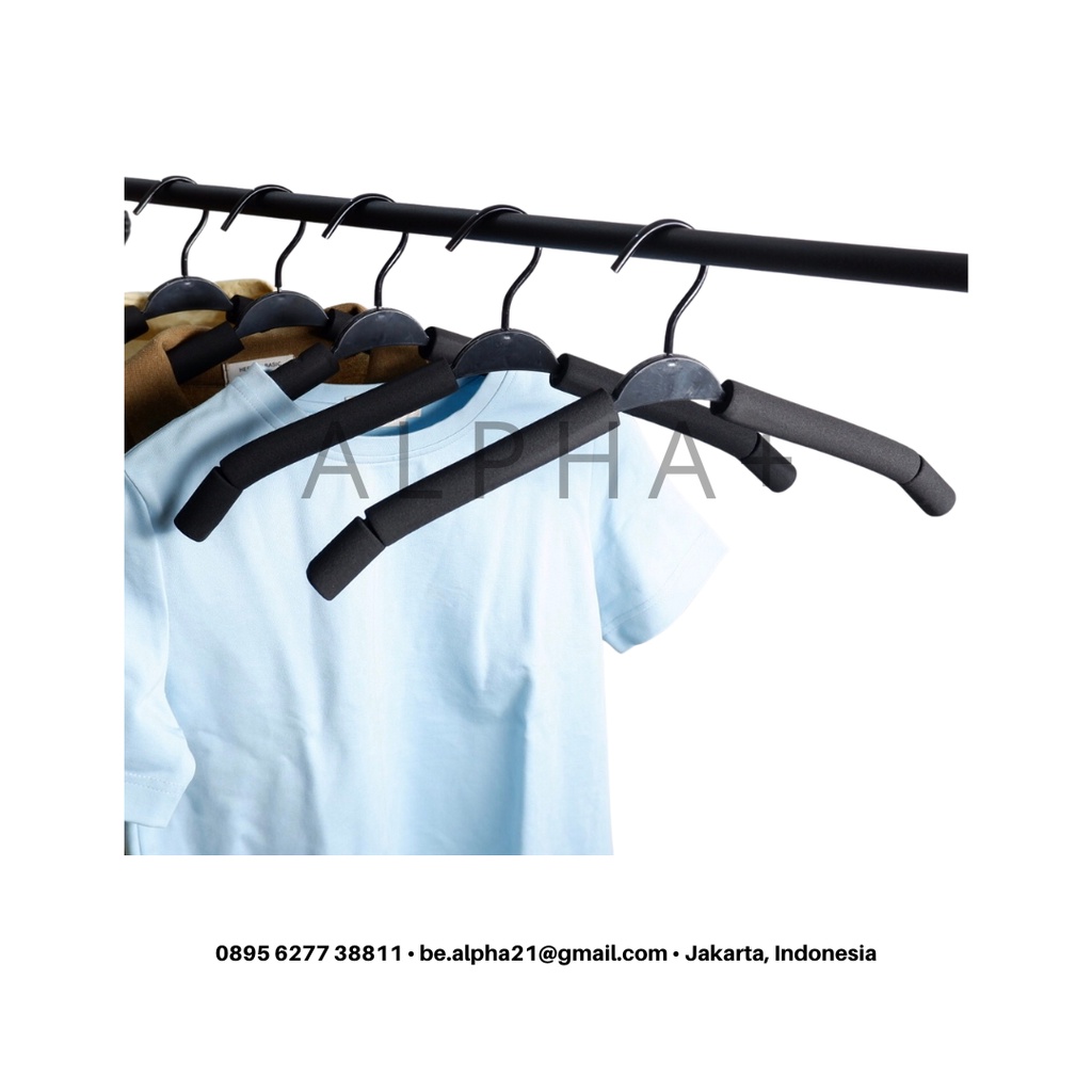 HANGER GANTUNGAN BAJU KAWAT BUSA HITAM IMPORT 10PCS - HANGER PAKAIAN BLACK - ELASTIS ADJUSTED