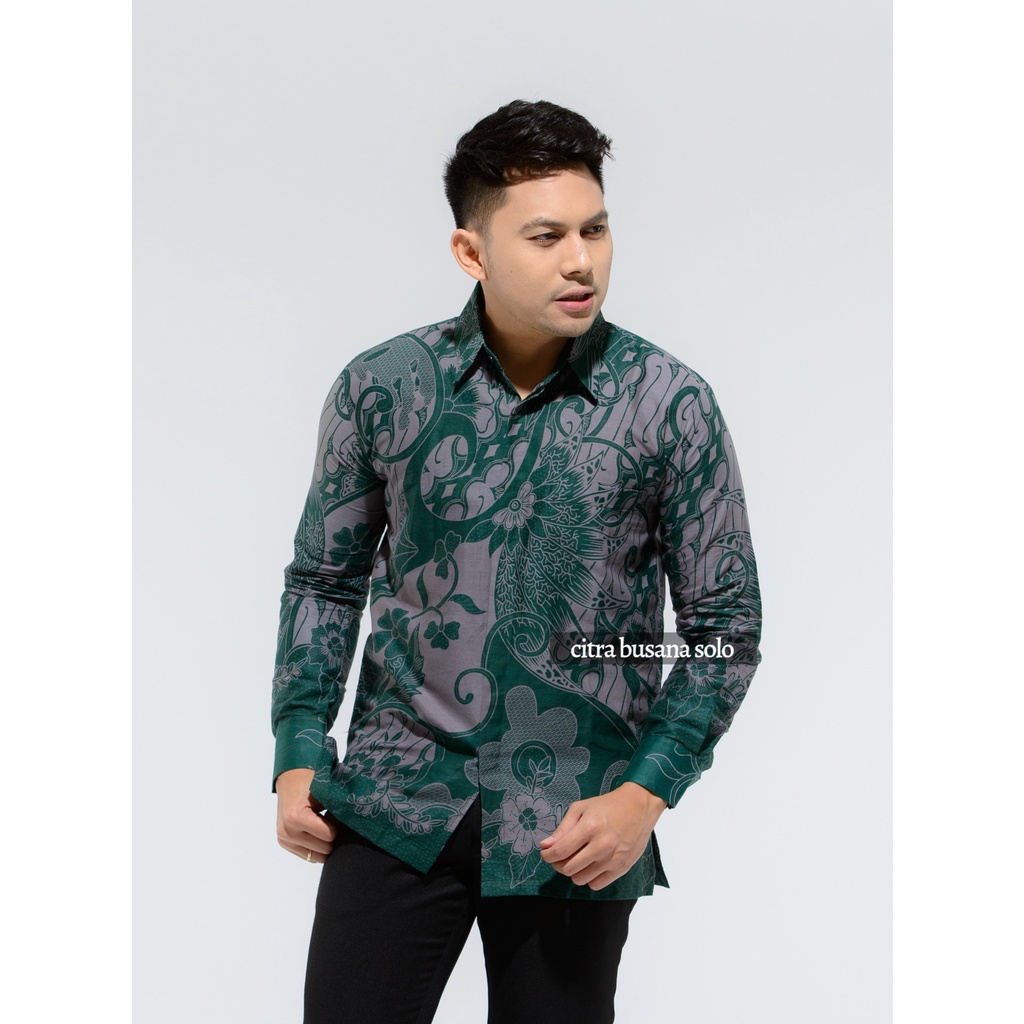 MANGKUALAM HIJAU Kemeja Batik Pria Full Furing Bahan Katun Sragenan