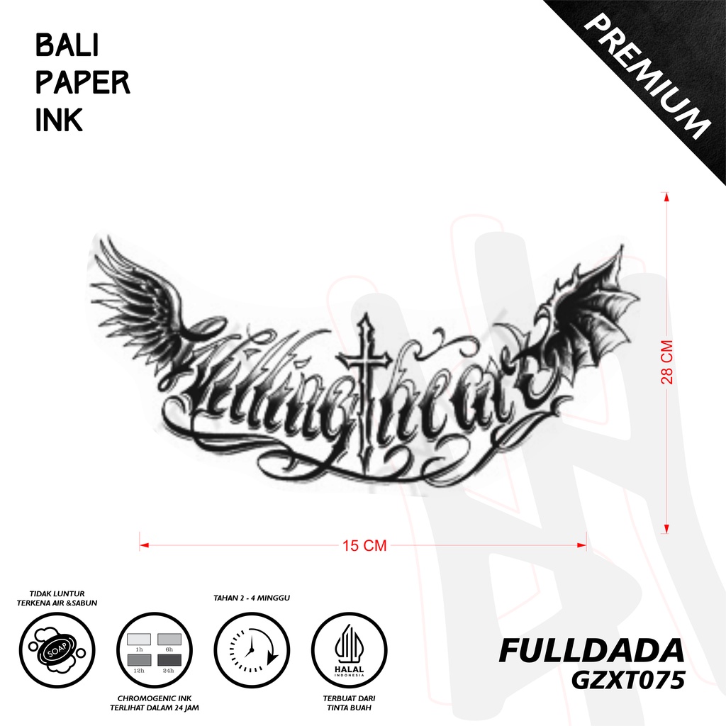 Bali Paper Ink GZXT075 Letter Willing Heart Fruit Ink Tatto Temporary Premium Tato Temporer Full Dad