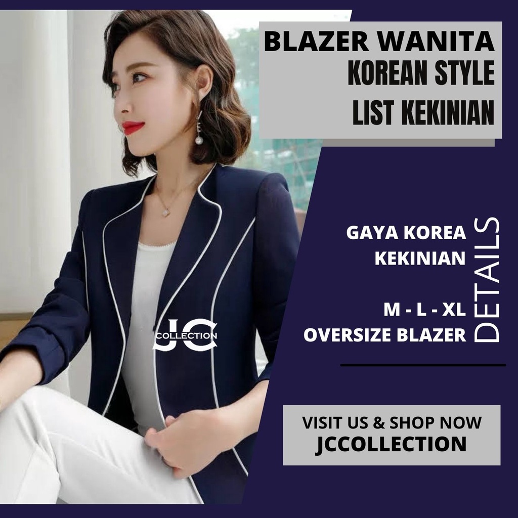 Blazer Wanita Korea Lengan Panjang Oversize Blazer Kerja Kantor Wanita Cantik Lecya - JCCollections