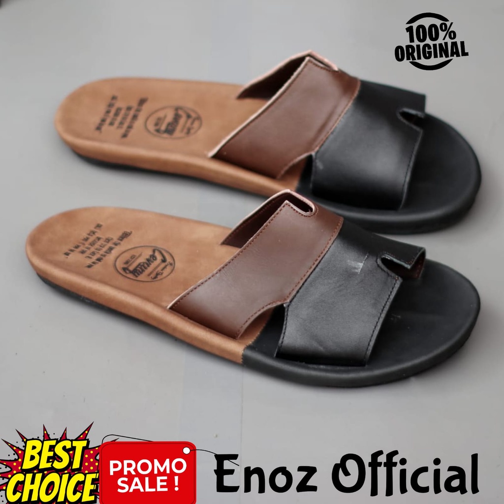 Sandal Slop Slide Pria Casual Kulit Keren Original Distro Handmade Sendal Slippers Flat Keren Ringan Nyaman Cowok Enoz Gorrex